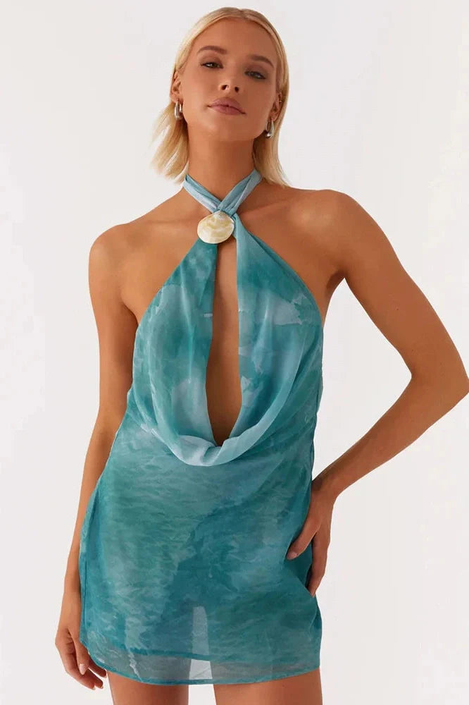 Hollow Out Backless Off-Shoulder Sleeveless Mini Dress