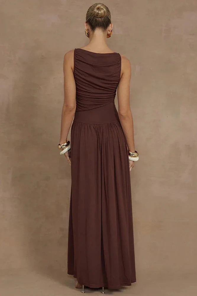 Elegant Sleeveless Boat Neck Maxi Dress