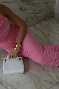 Sleeveless High Waist Backless Pleated Slim Maxi Dress