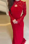 Elegant Slim High Waist Lace Embroidery Maxi Dress