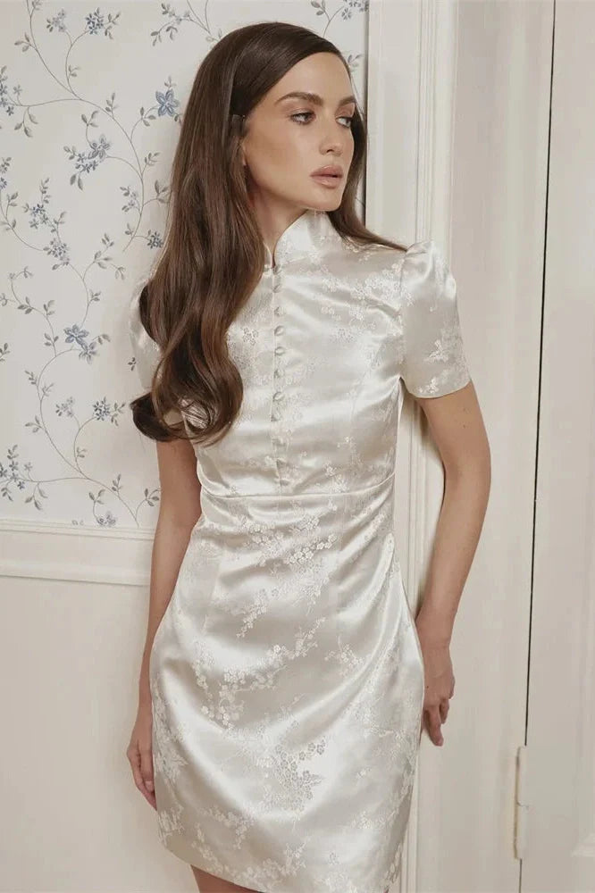 Printed Short Sleeve Patchwork Slim Mini Dress