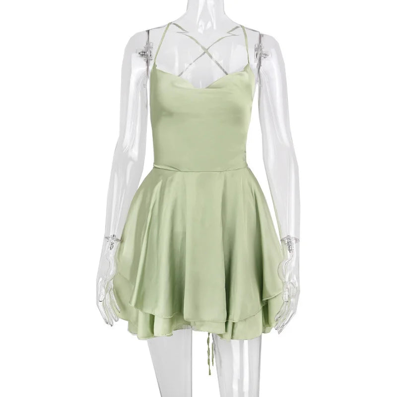 Backless V-Neck Lace-Up Mini Dress