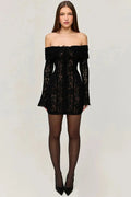 Elegant Lace Flare Sleeve Off-Shoulder Slim Strapless Mini Dress