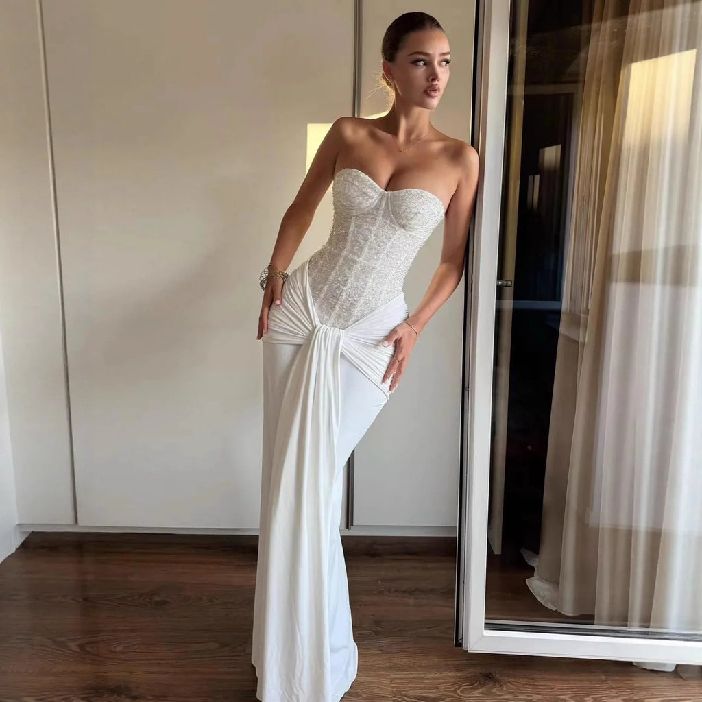 Strapless Lace Up Slim Maxi Dress