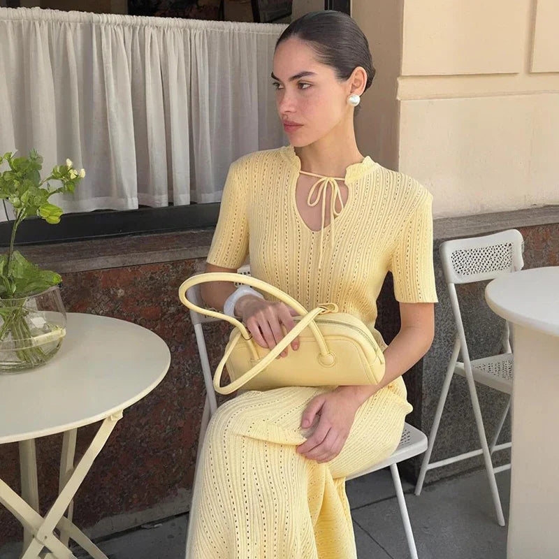 Knitted Short Sleeve Slim High Waist Maxi Dress