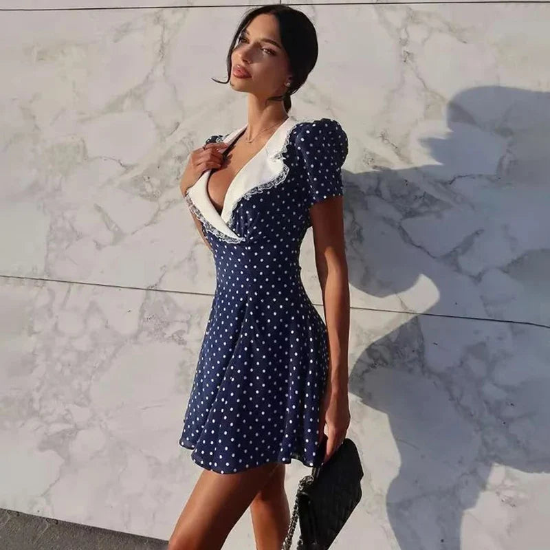 Printed Puff Sleeve Slim Mini Dress