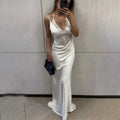 V-Neck Lace Hollow Out Backless Strapless Maxi Dress