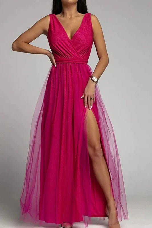 Elegant Lace Sleeveless V Neck Maxi Dress