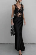 Lace Slim Deep V Neck High Waist Maxi Dress