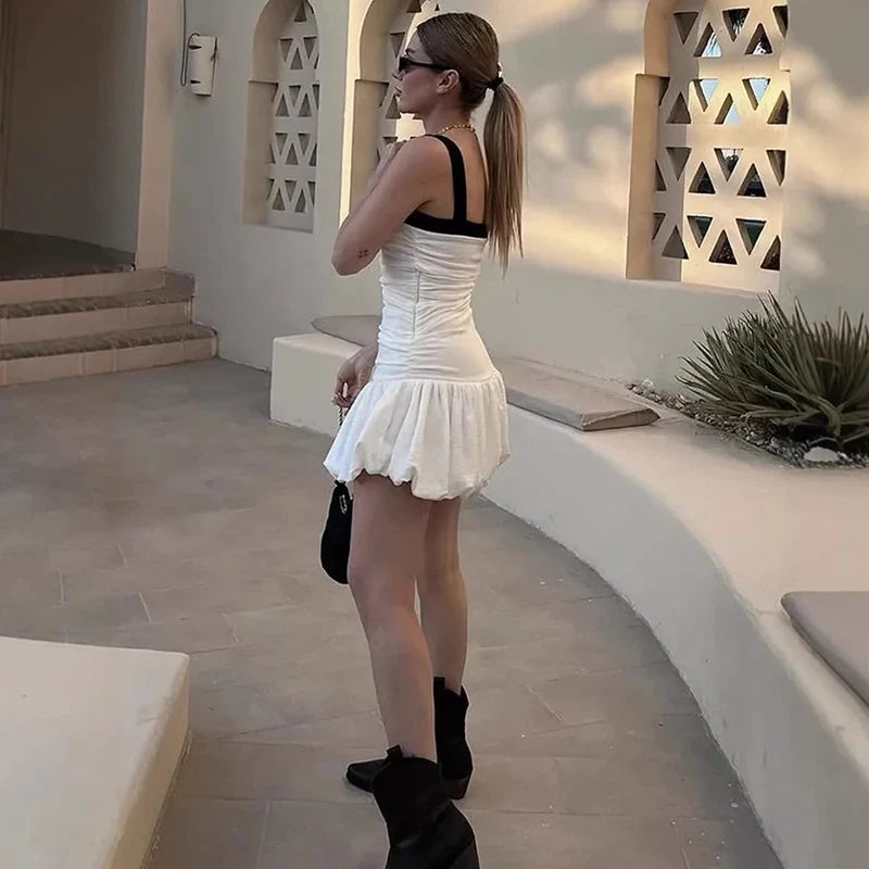 Pleated Sleeveless High Waist Slim Mini Dress