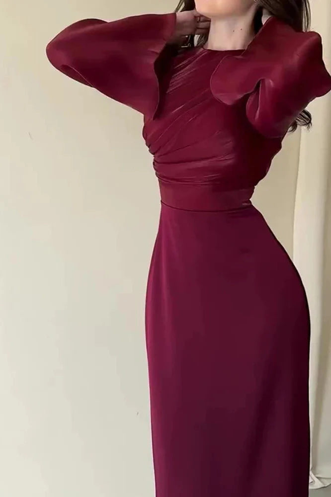 Elegant O-Neck Long Sleeve Slim Maxi Dress
