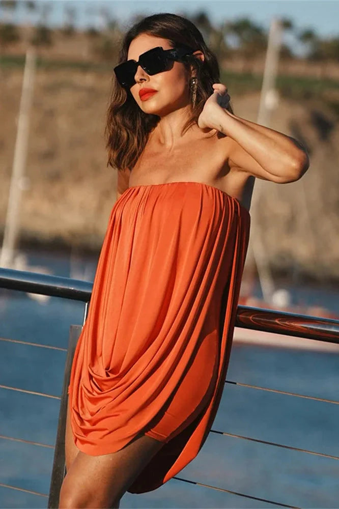 Pleated Loose Patchwork High Waist Mini Dress
