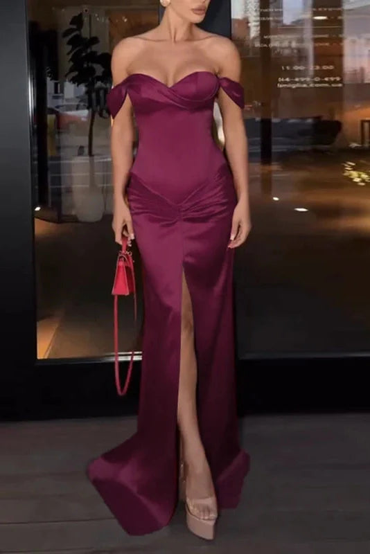 Elegant Off-Shoulder Slim Split Maxi Dress