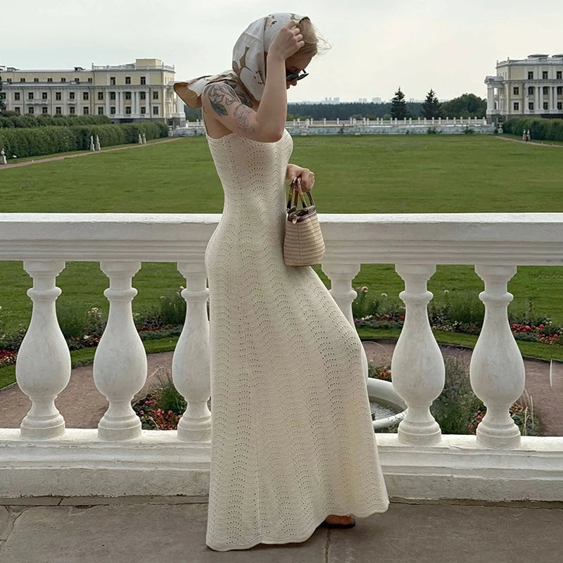 Knitted Backless Slim Maxi Dress