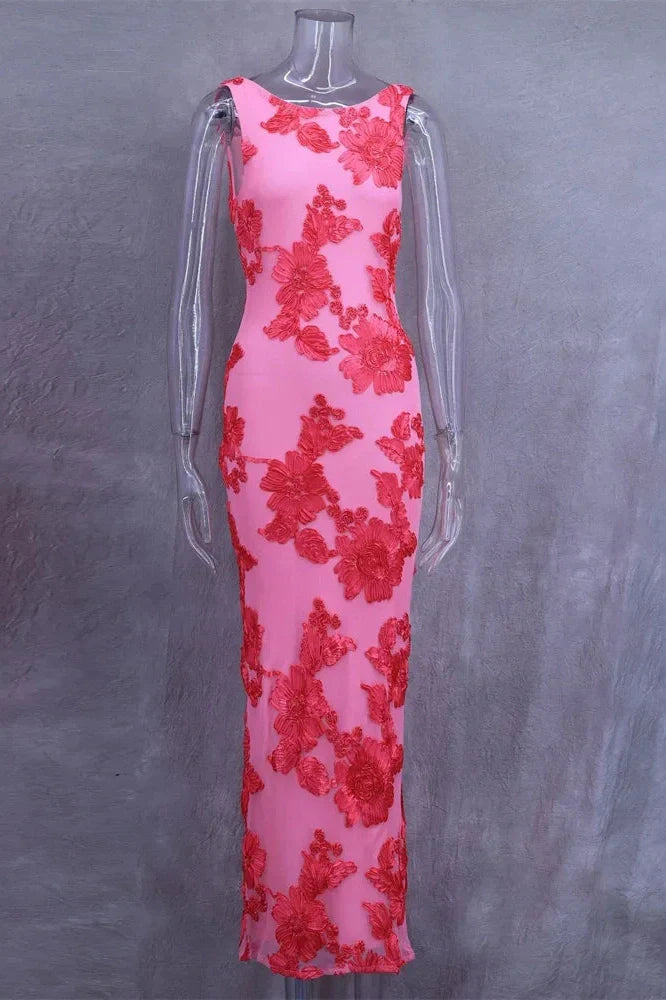 Printed Patchwork Sleeveless Slim Maxi Dress