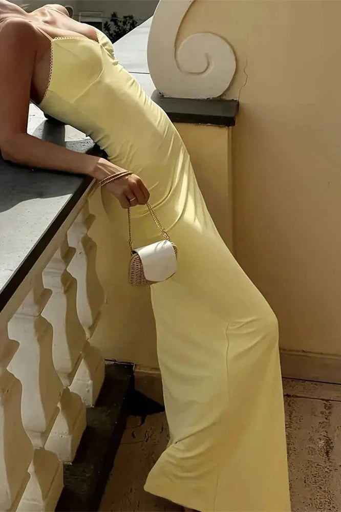 Patchwork Backless Slim Bodycon Maxi Dress