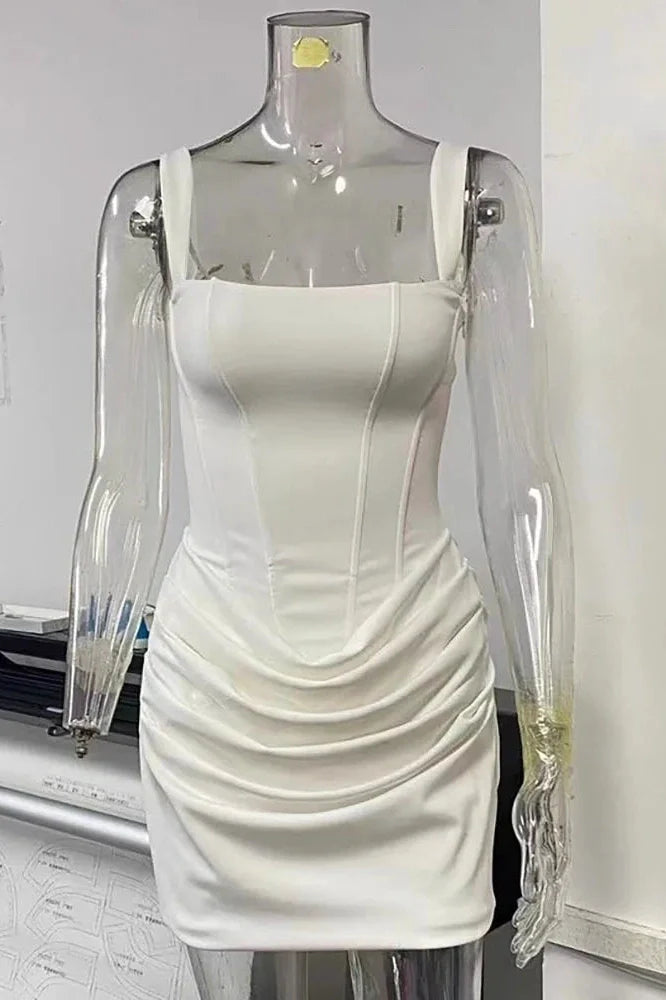 Straps Square Collar Sleeveless High Waist Backless Mini Dress