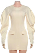 Elegant Slim Zipper Long Sleeves High Waist Mini Dress