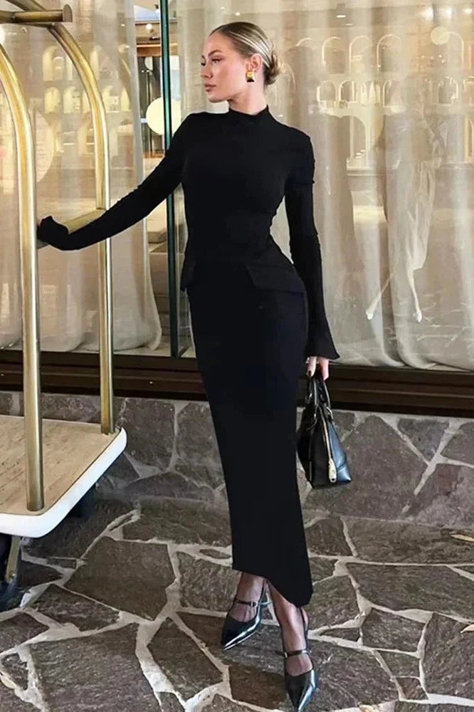 Elegant Turtleneck Long Sleeve Maxi Dress