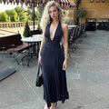 Deep V-Neck Hollow Out Lace Up Sleeveless Backless Maxi Dress