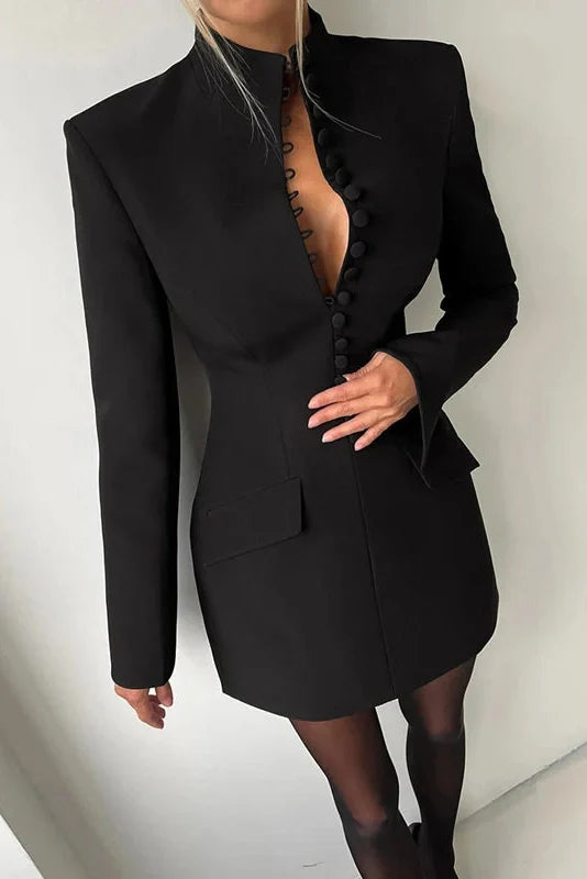 Long Sleeve High Waist A-Line Turtleneck Slim Mini Dress