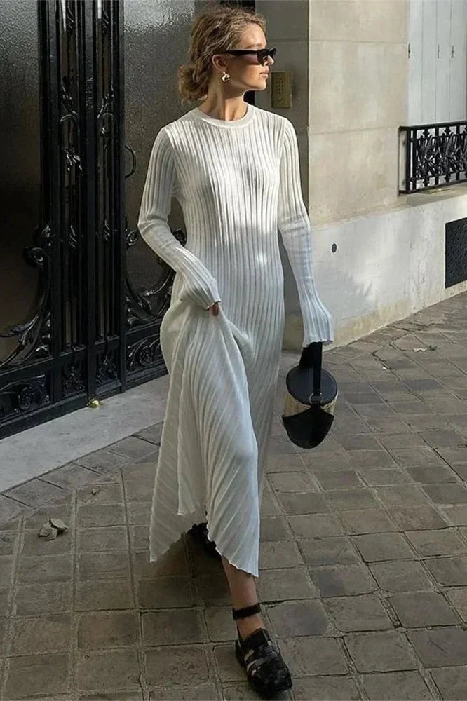 Lace-Up High Waist Patchwork Long Sleeve Maxi Dress