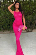 See Through Sleeveless High Waist Bodycon Maxi Dress