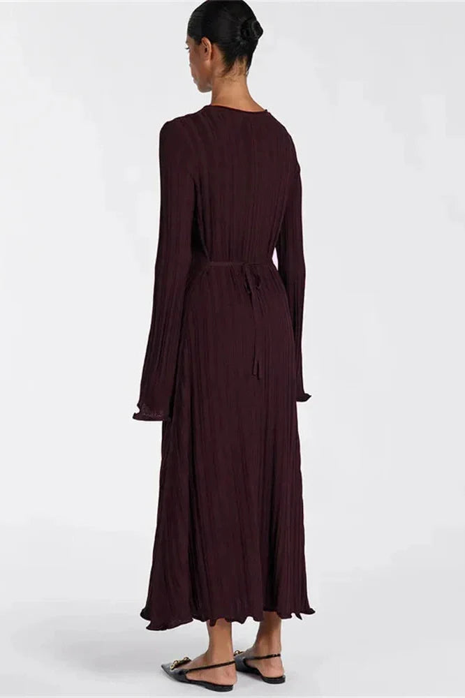 Lace-Up High Waist Long Sleeve Maxi Dress