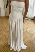 Off-Shoulder Strapless Sleeveless Backless Pleated Bodycon Maxi Dress