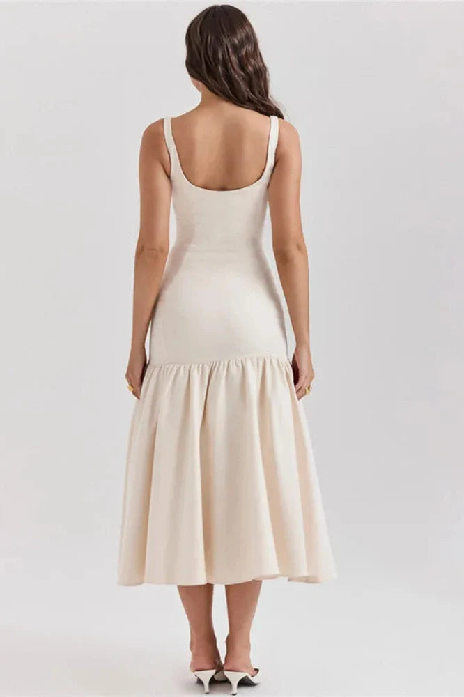 Backless Square Collar Sleeveless Loose Pleated Maxi Dress