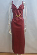 Elegant Split Zipper Spaghetti Strap Backless Bodycon Maxi Dress