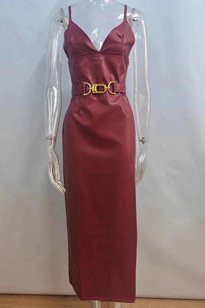 Elegant Split Zipper Spaghetti Strap Backless Bodycon Maxi Dress