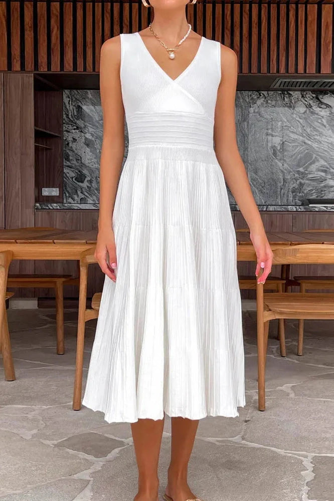 V-Neck Backless High Waist Midi Dress