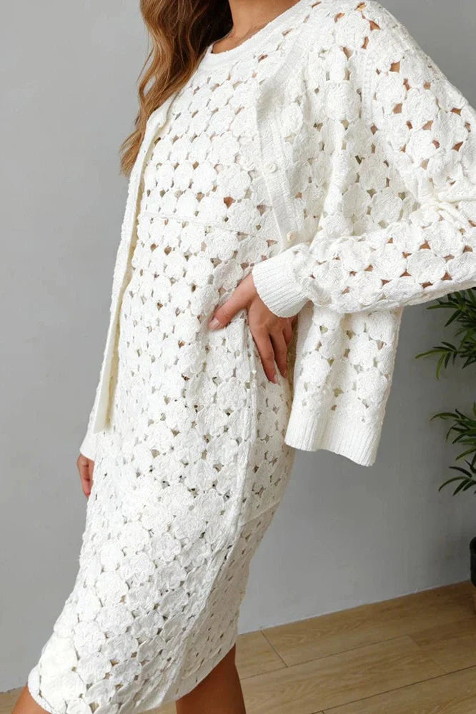 Elegant Hollow Out Loose Two Piece O-Neck Mini Dress
