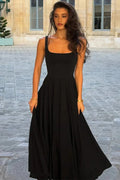 Spaghetti Strap Backless High Waist A-line Pleated Maxi Dress