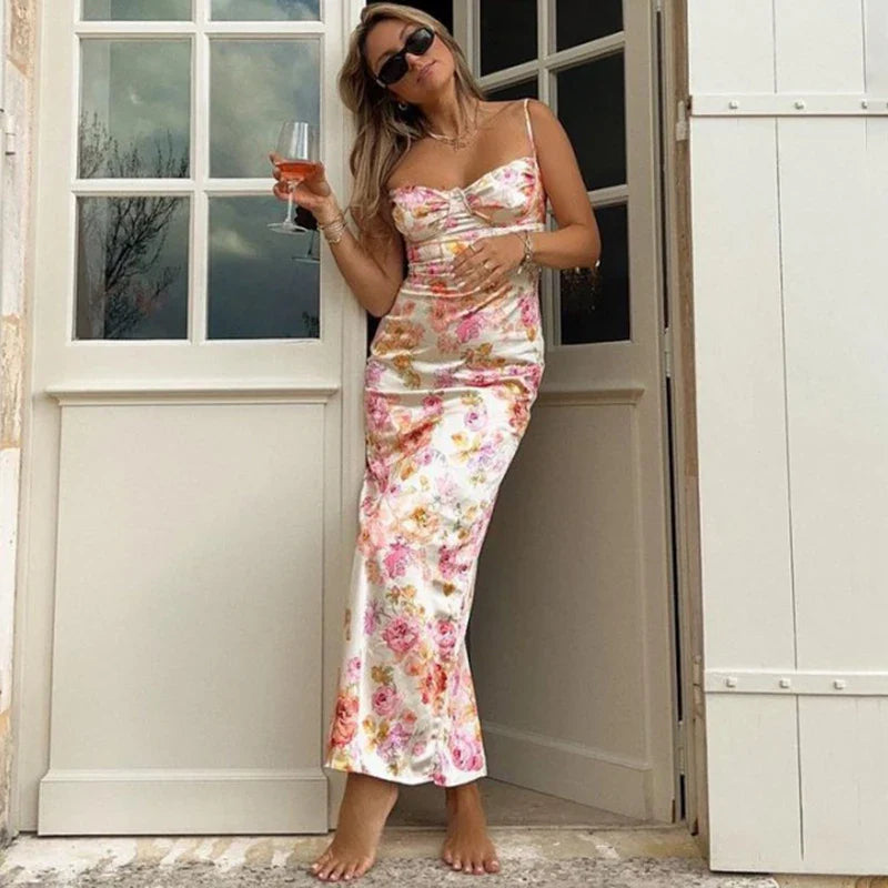 Printed Sleeveless Backless Maxi Dress