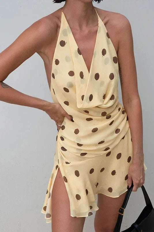 Printed Off Shoulder V-Neck Backless Mini Dress