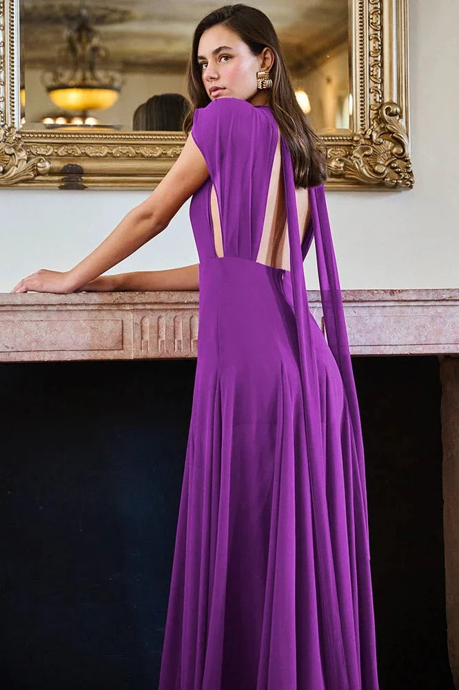 Deep V Neck Sleeveless Backless High Split Maxi Dress