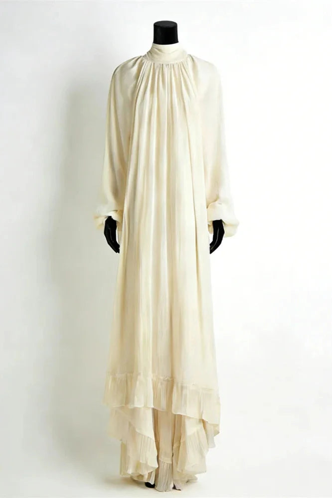 Lace-Up See-Through Pleated Bodycon Maxi Dress