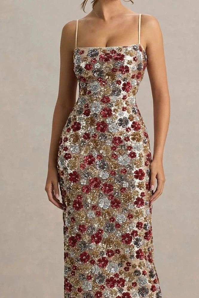 Elegant Backless Sleeveless Floral Printed Maxi Dress