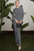Patchwork Long Sleeve Backless Slim Maxi Dress
