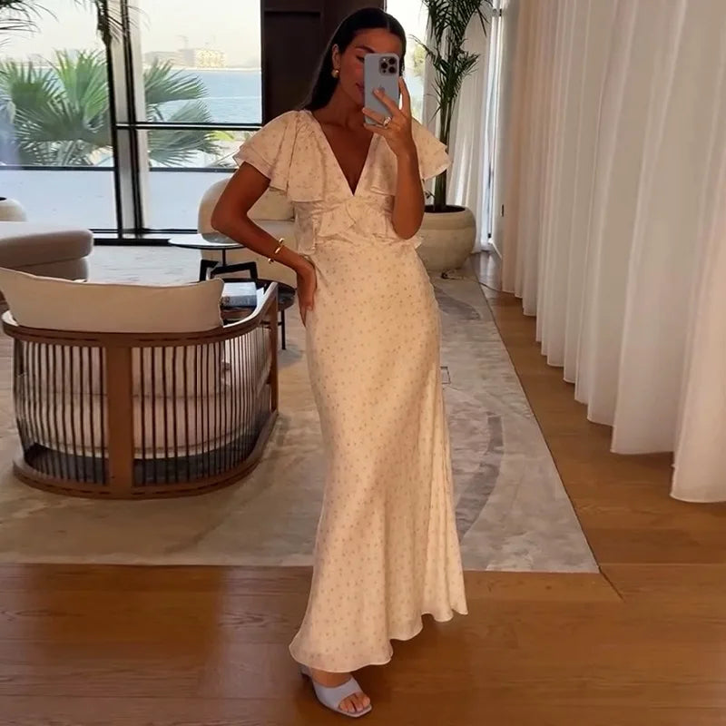 Printed V-Neck Sleeveless High Waisted Maxi Dress