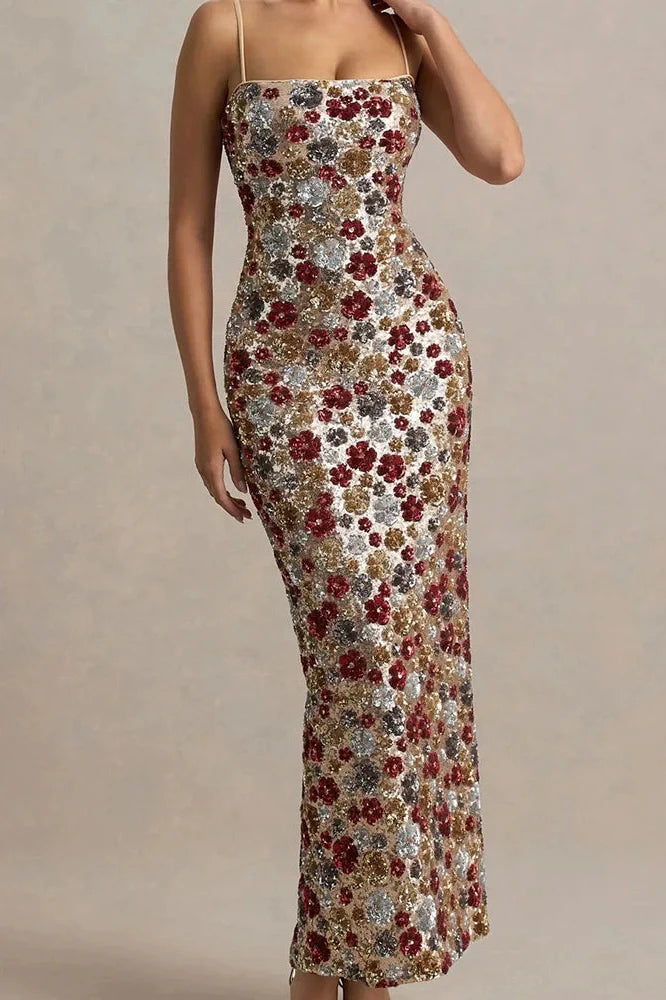 Elegant Backless Sleeveless Floral Printed Maxi Dress