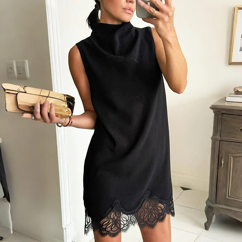 Lace Patchwork Hollow Out Sleeveless Mini Dress
