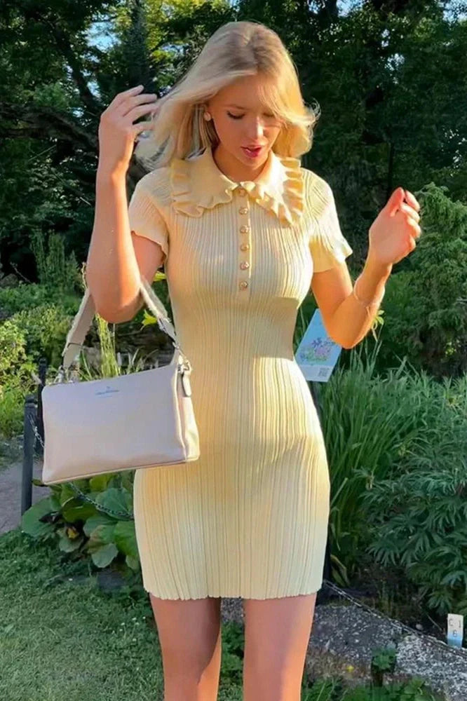 Short Sleeve High Waist Knitted Slim Fit Mini Dress