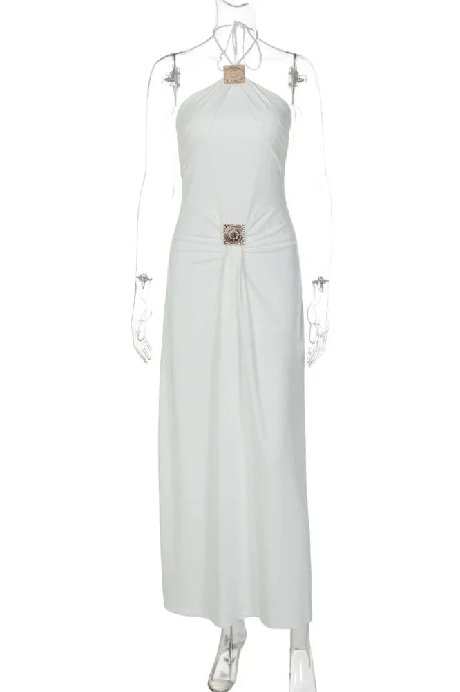 Hollow Out High Waist Slim Lace-Up Maxi Dress
