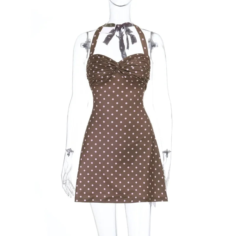 Polka Dot Backless Lace-Up Mini Dress