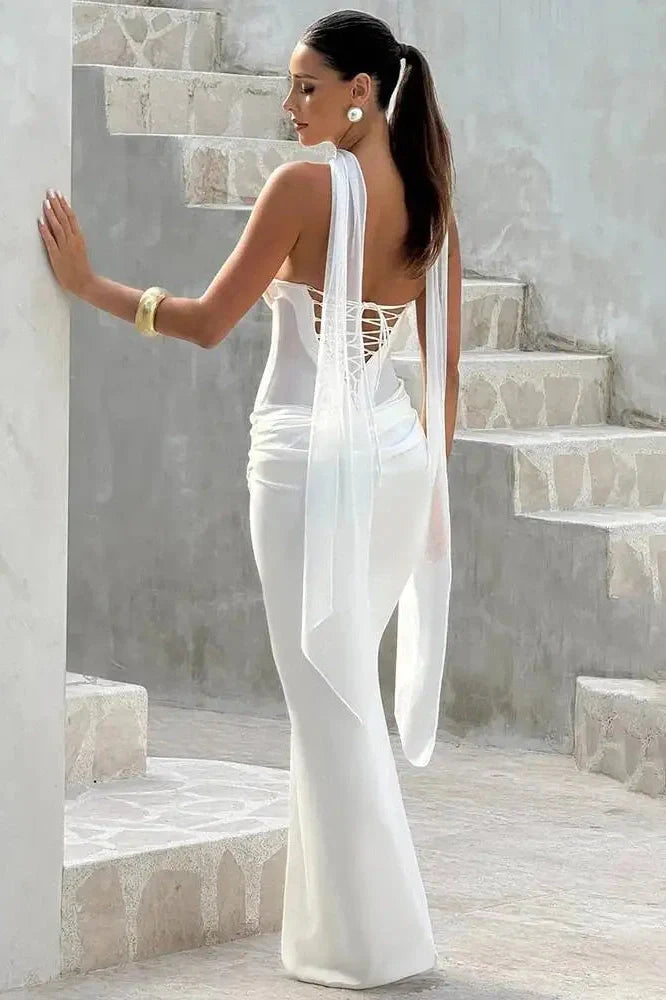 Off-Shoulder Scarf Collar Strapless Sleeveless Bodycon Maxi Dress