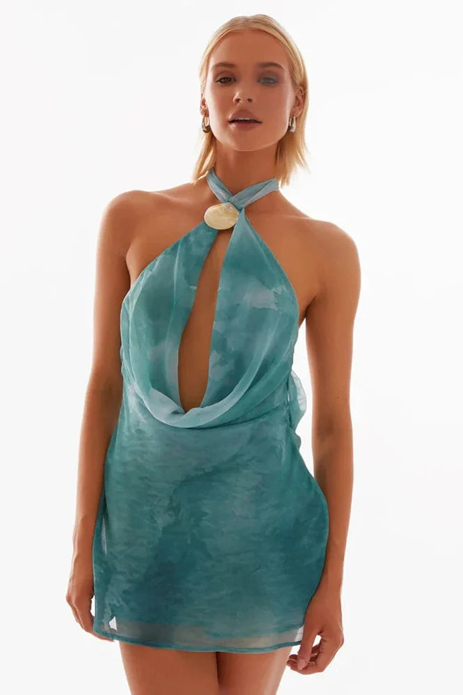 Hollow Out Backless Off-Shoulder Sleeveless Mini Dress