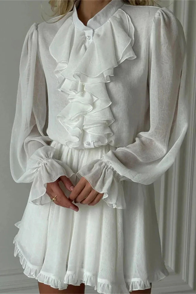 Elegant Patchwork High Waist Long Sleeve Mini Dress